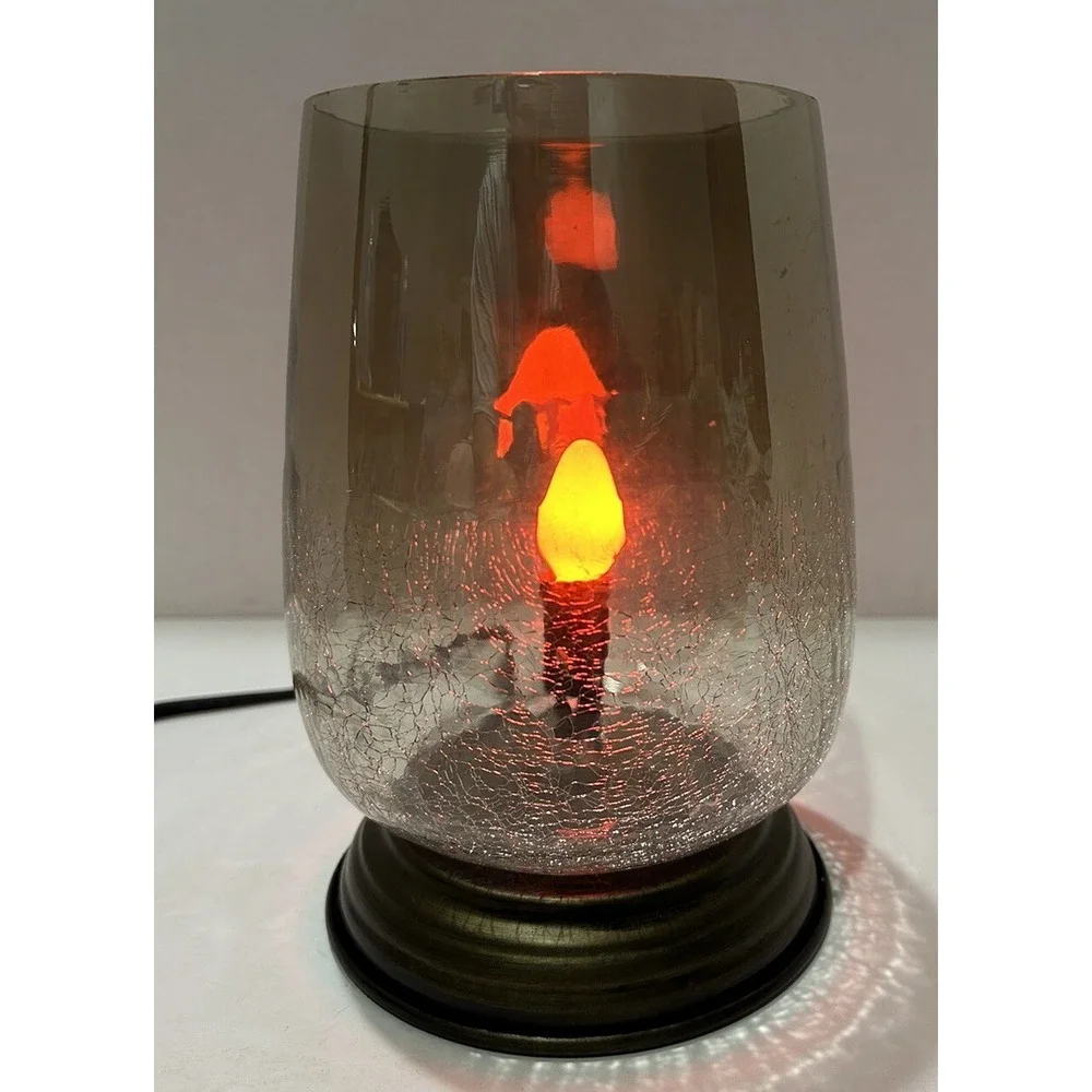 Crackle Glass Lamp‎ Nightlight With Bronze Base BOHO Romantic Glow New
